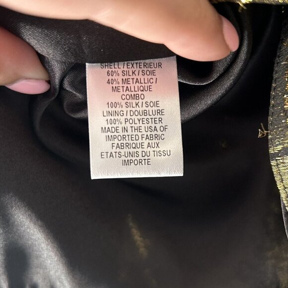 Milly Women's Silk Gold Black Cocktail Evening Mini Dress Size 2 - Picture 5 of 12